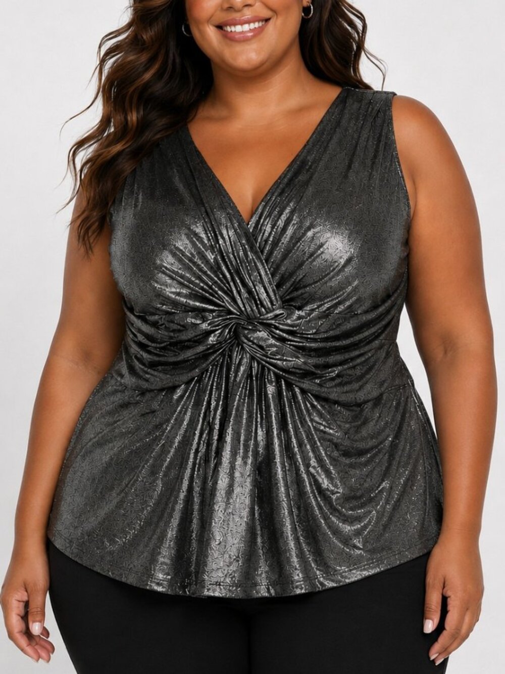Lane Bryant Sleeveless Top Plus Size 3X Black Silver Metallic Twist Stretch